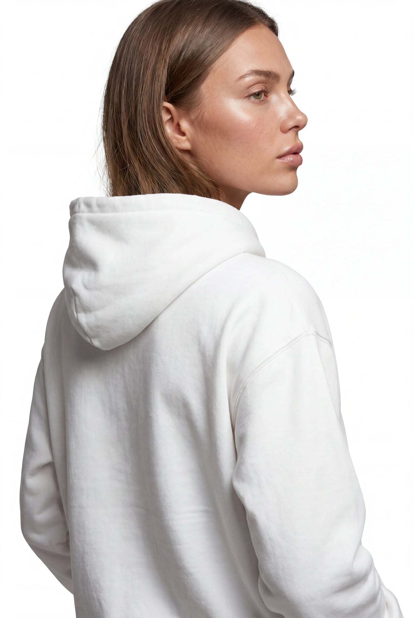 Felpa con Zip Bianca con Cappuccio – Comfort Morbido - Vista Posteriore Dettaglio Prodotto