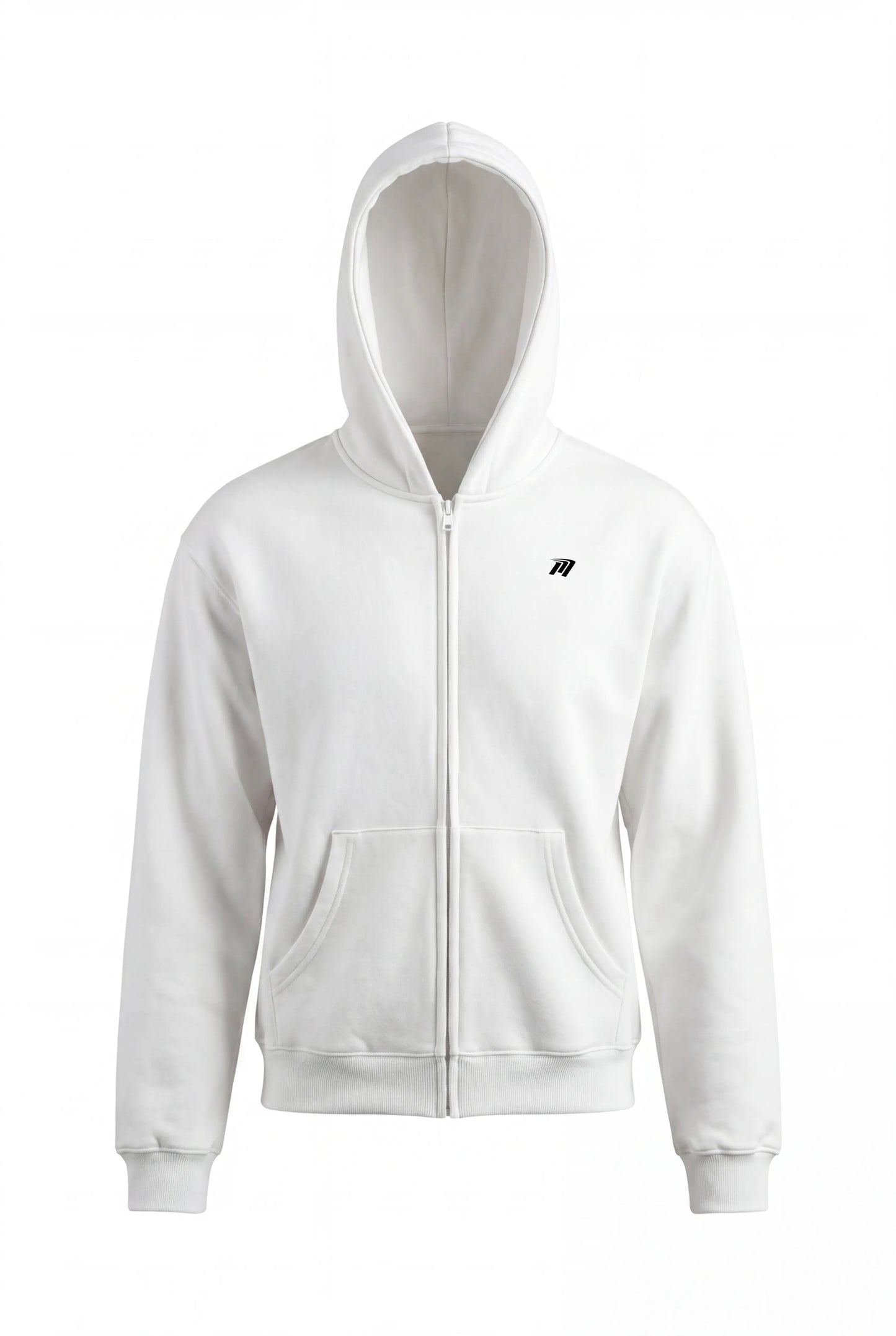 Felpa con Zip Bianca con Cappuccio – Comfort Morbido - Vista Posteriore Dettaglio Prodotto Piatto