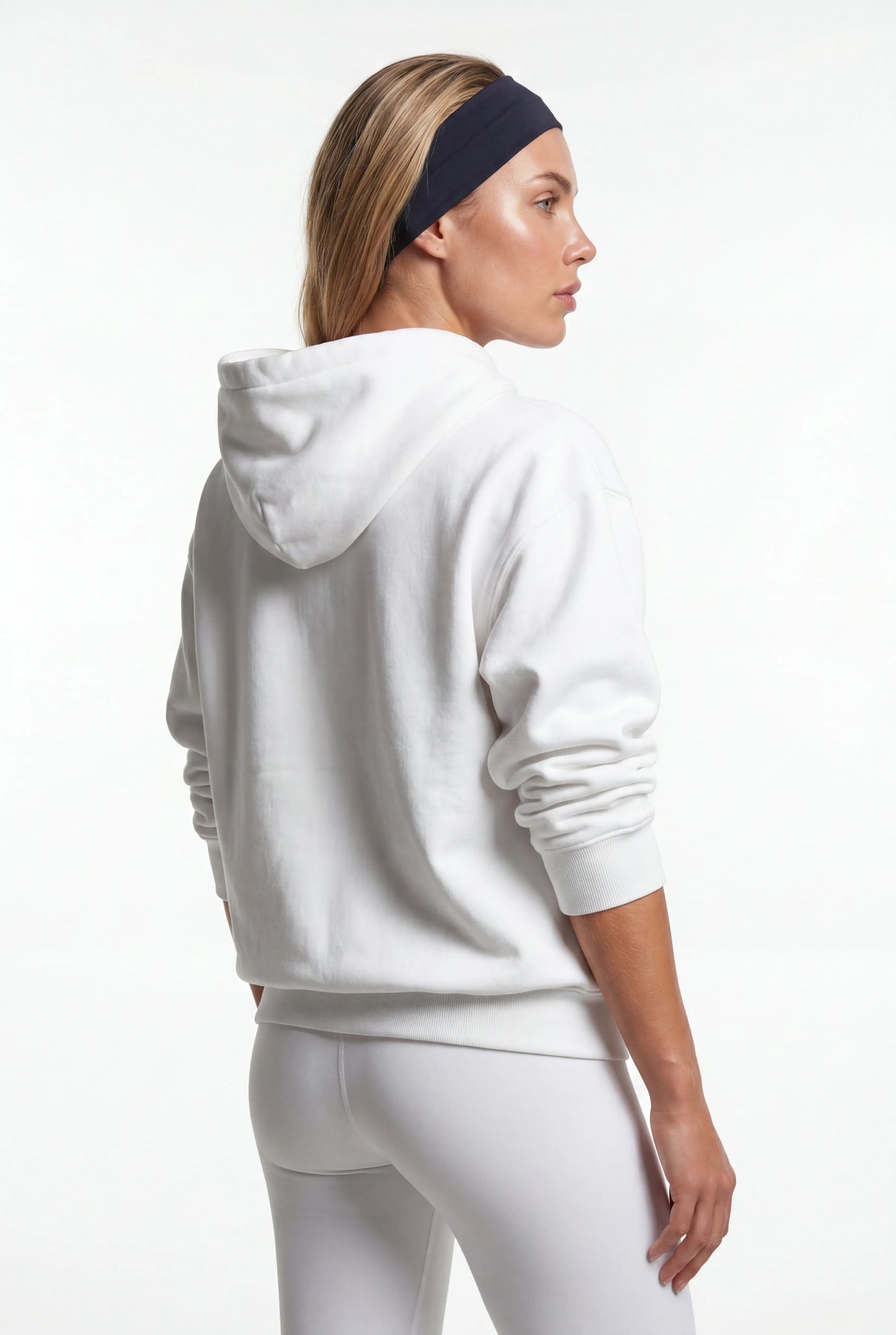 Felpa con Zip Bianca con Cappuccio – Comfort Morbido - Vista Posteriore