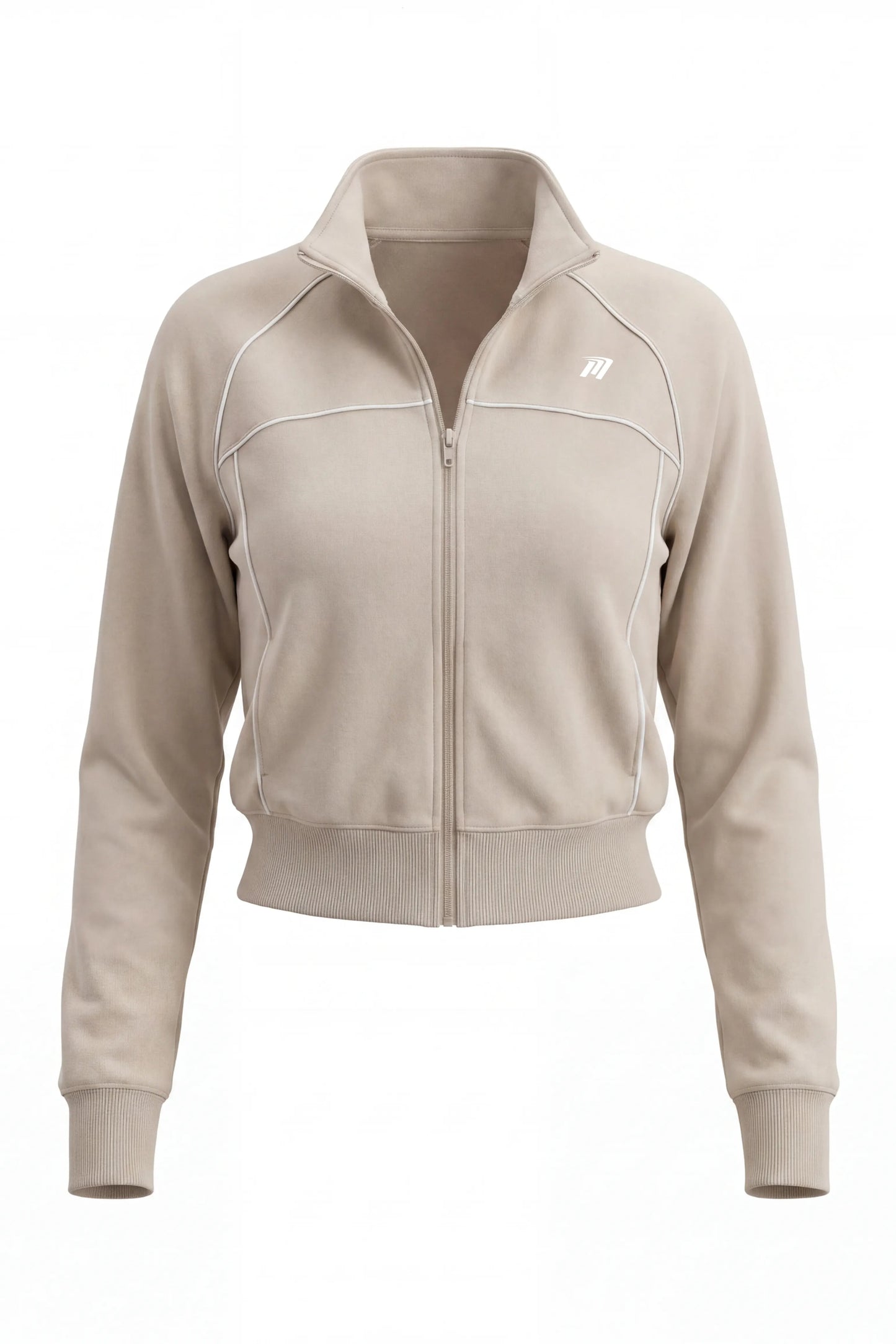 Giacca Sportiva da Donna Beige Full Zip con Dettaglio a Contrasto per Allenamento e Tempo Libero - Dettaglio prodotto