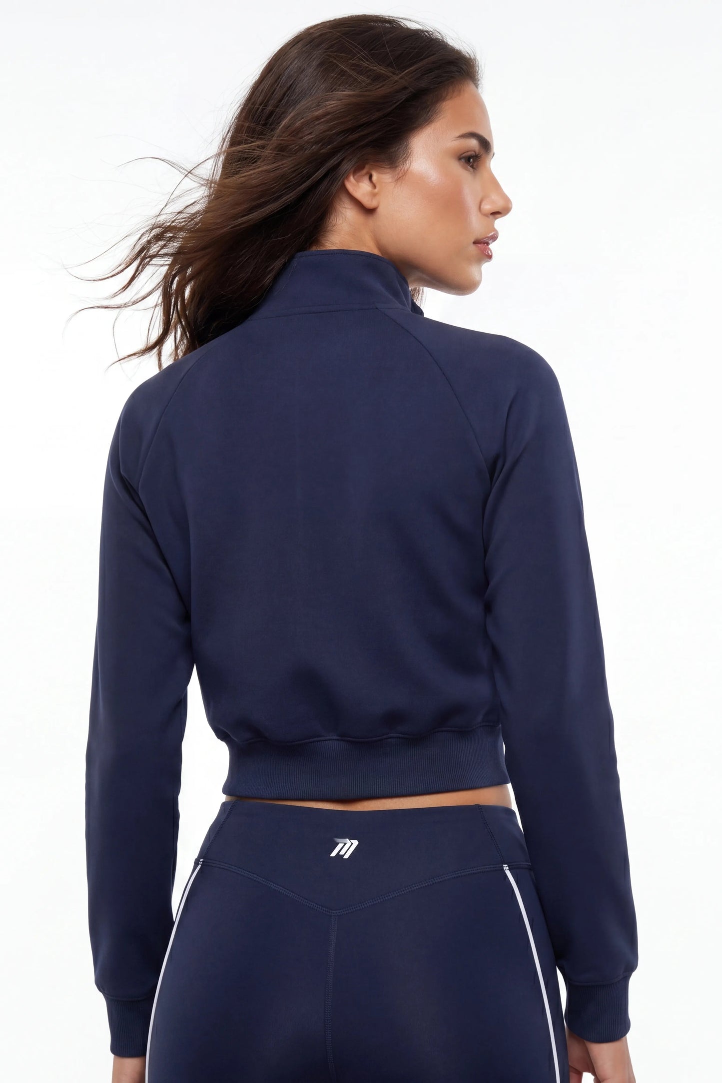 Giacca Sportiva da Donna Blu Navy Full Zip con Dettaglio a Contrasto per Allenamento e Tempo Libero - Vista Posteriore