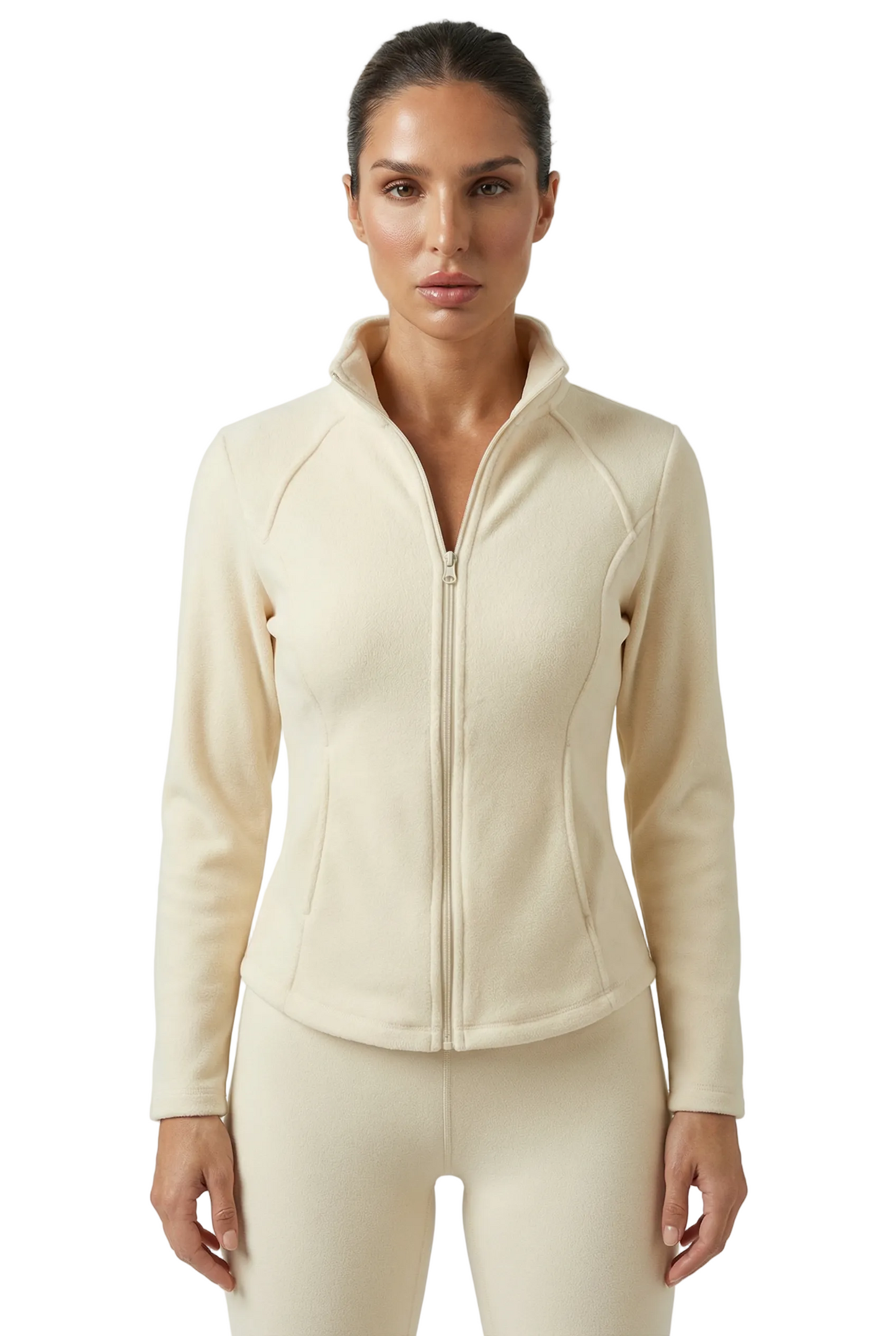 Giacca in Pile Beige con Zip – Morbida, Calda e Comfort Totale Vista frontale