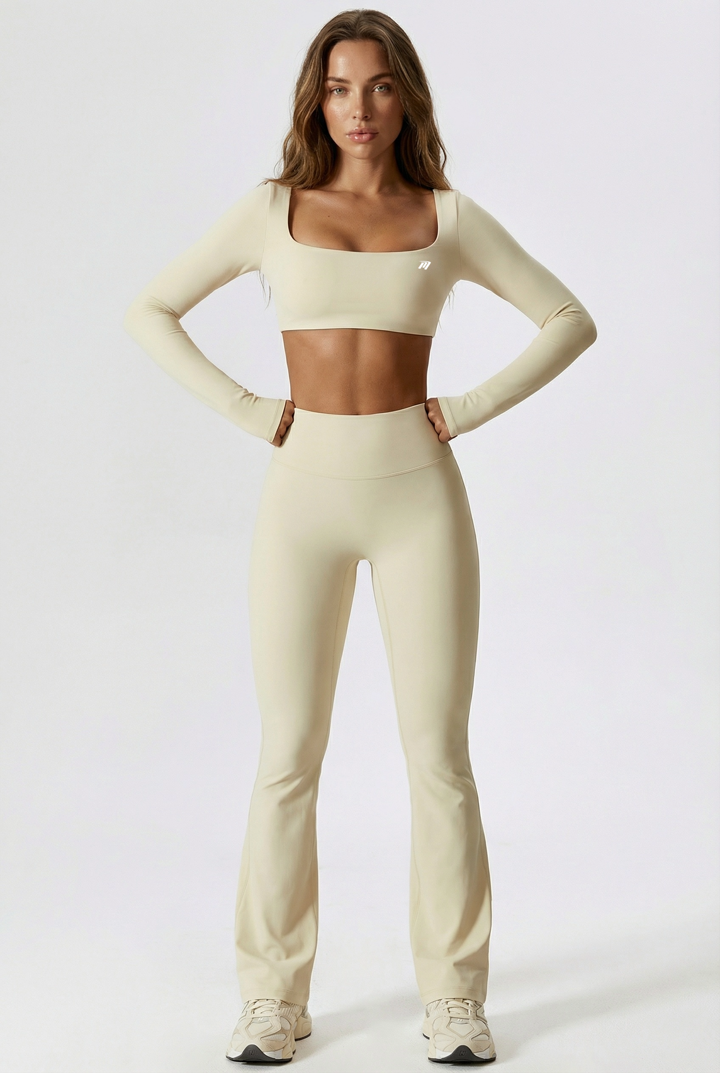 Legging a zampa d'elefante crema giallo - Vista completa