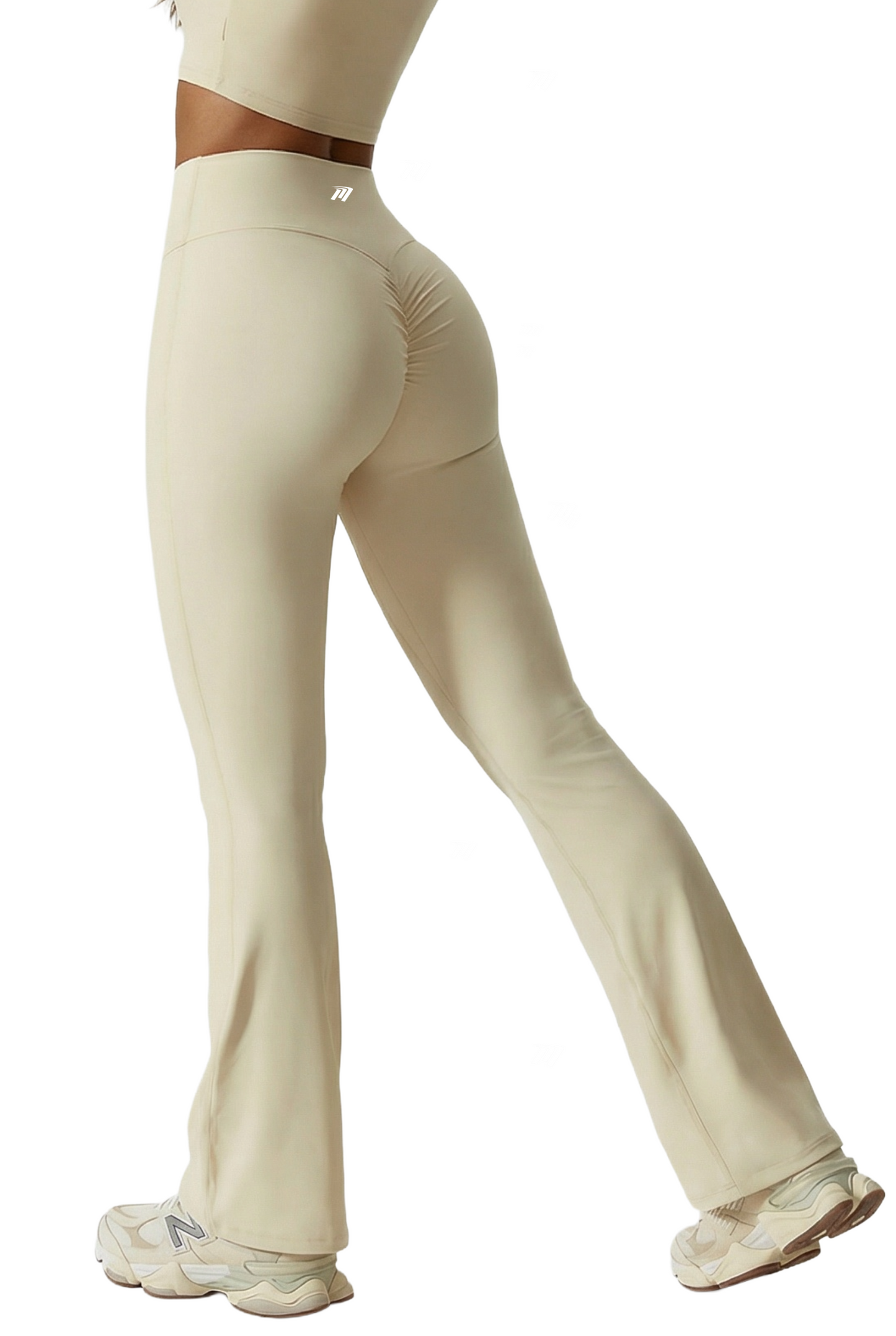 Legging a zampa d'elefante crema giallo - vista posteriore dettaglio gamba flare