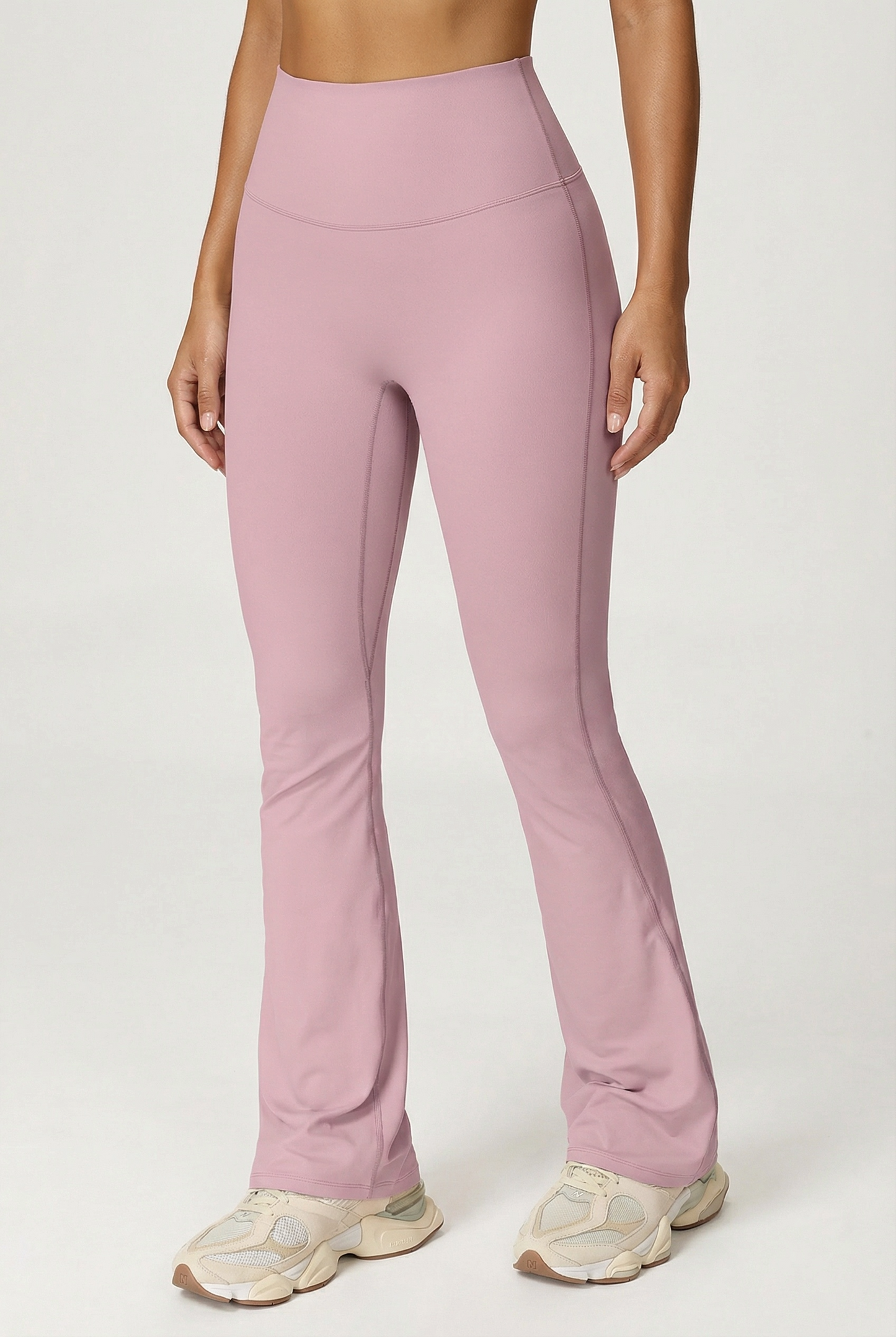Legging a zampa d'elefante rosa oro - Dettaglio Gambe Frontale 