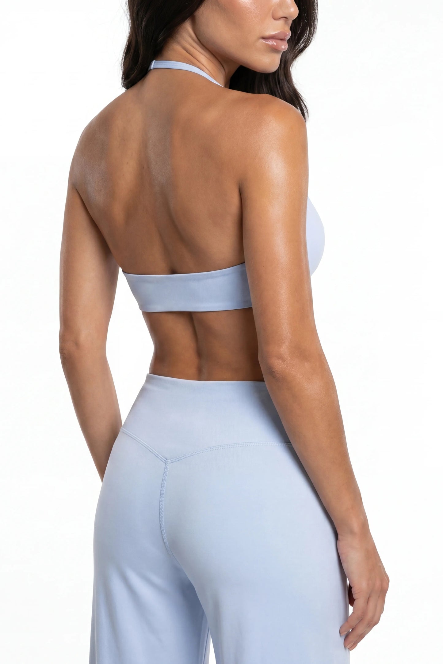 Reggiseno Sportivo Blu Donna con Allacciatura al Collo Regolabile e Coppe Rimovibili Alta Compressione - Vista Posteriore
