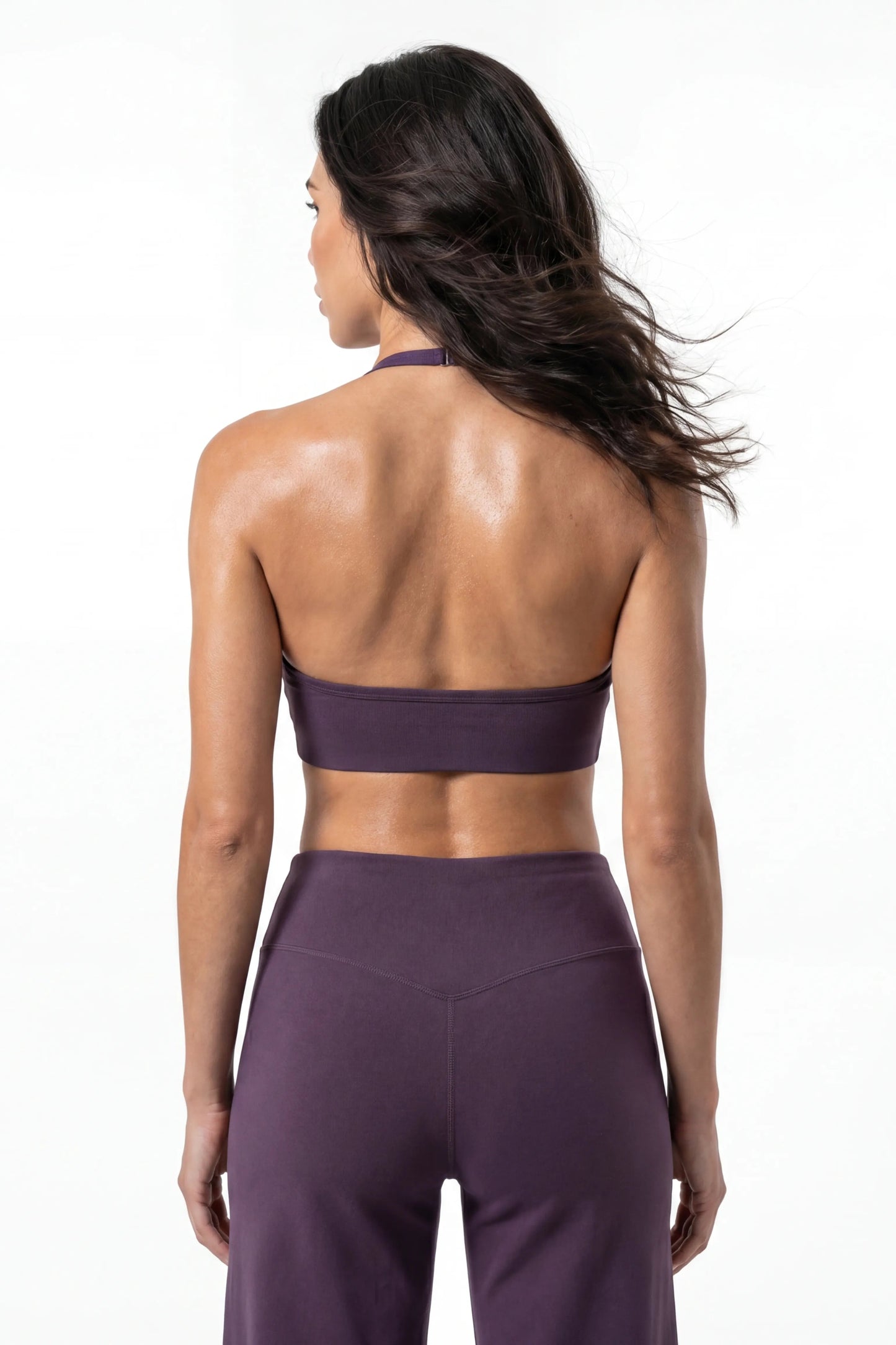 Reggiseno Sportivo Viola Donna con Allacciatura al Collo Regolabile e Coppe Rimovibili Alta Compressione - Vista posteriore